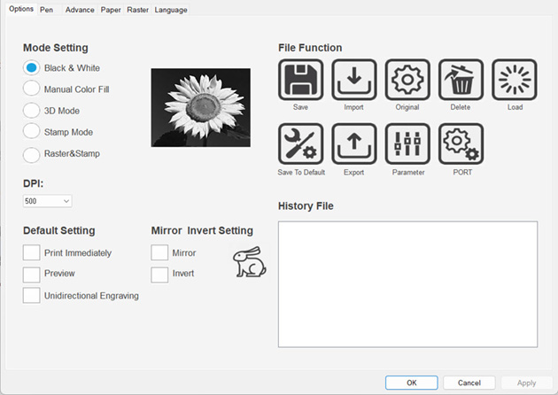 Spirit LS PRO Lasercutter Treiber Software Benutzeroberflaeche